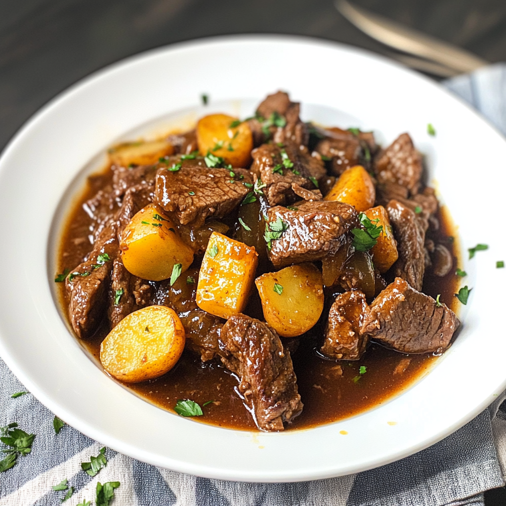 Recipe preparation for Slow Cooker Honey-Garlic Beef with Baby Potatoes