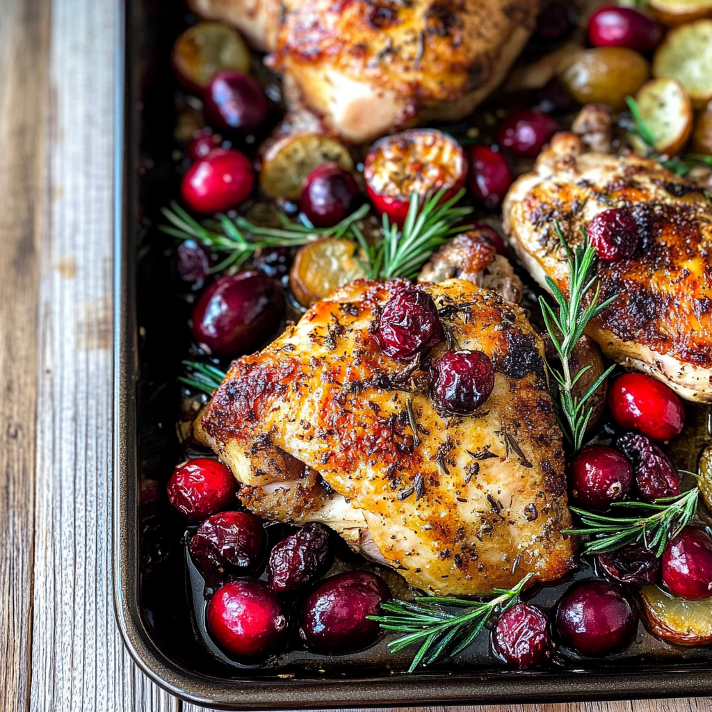 Recipe preparation for Festive Sheet Pan Roasted Chicken + Cranberries