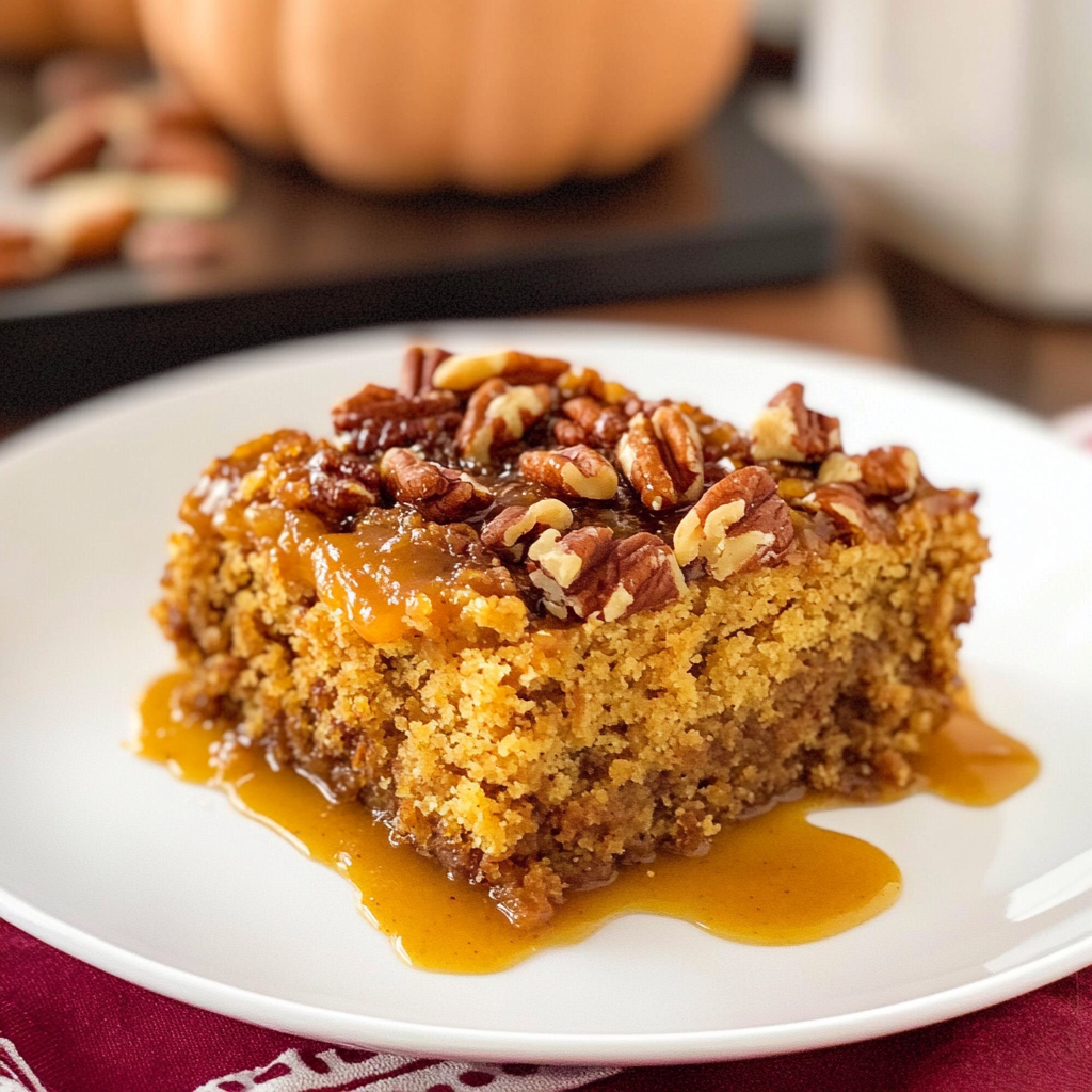 Recipe preparation for Gingerbread Pumpkin Dump Cake