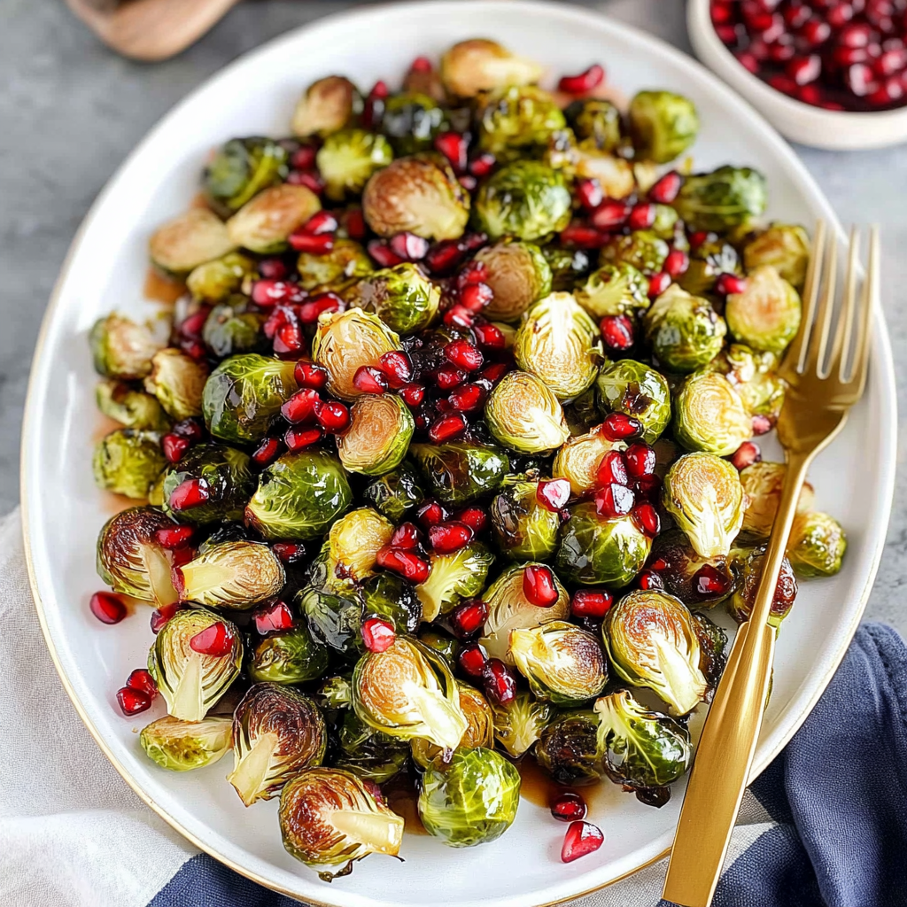 Recipe preparation for Sheet Pan Pomegranate Glazed Brussels Sprouts