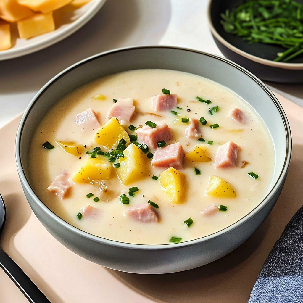Recipe preparation for Slow Cooker Creamy Potato and Ham Soup