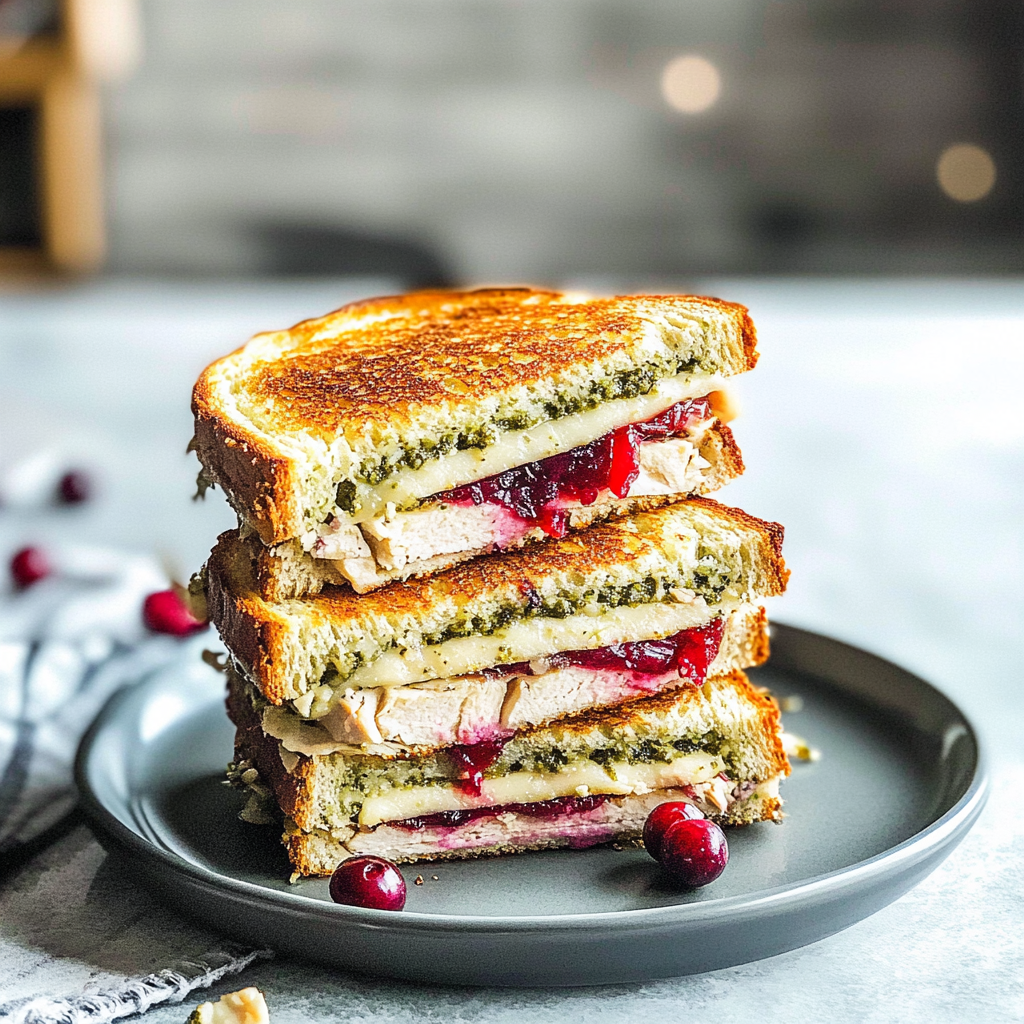 Recipe preparation for Turkey and Cranberry Pesto Panini