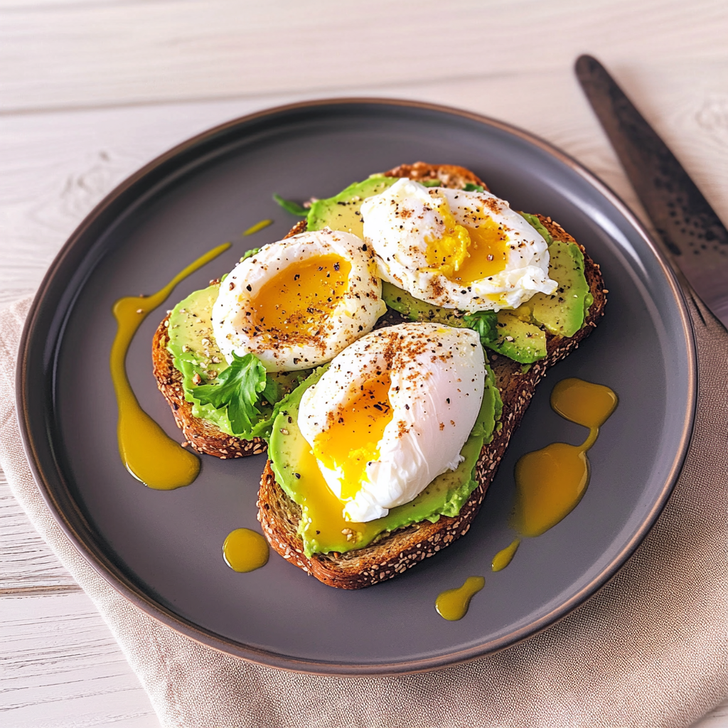 Recipe preparation for Avocado Toast with Dukkah and Poached Egg