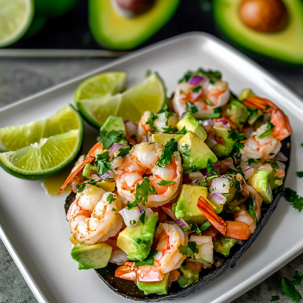 Recipe preparation for Shrimp Ceviche with Avocado and Lime