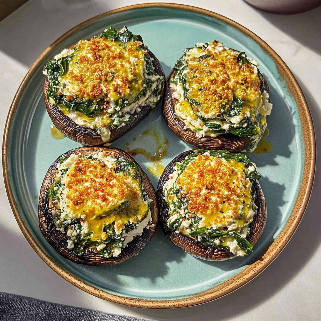 Recipe preparation for Stuffed Portobello Mushrooms with Spinach and Ricotta