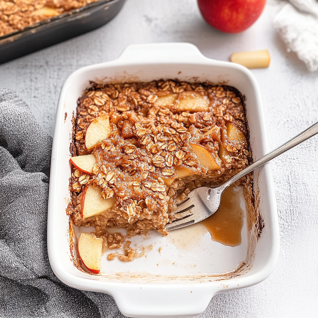 Recipe preparation for Baked Apple Cinnamon Oatmeal with Maple Syrup