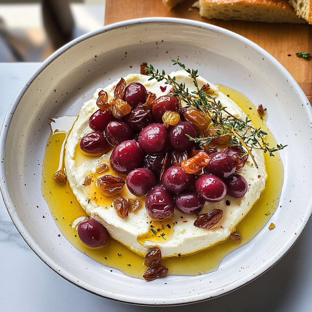 Recipe preparation for Whipped Feta with Roasted Grapes