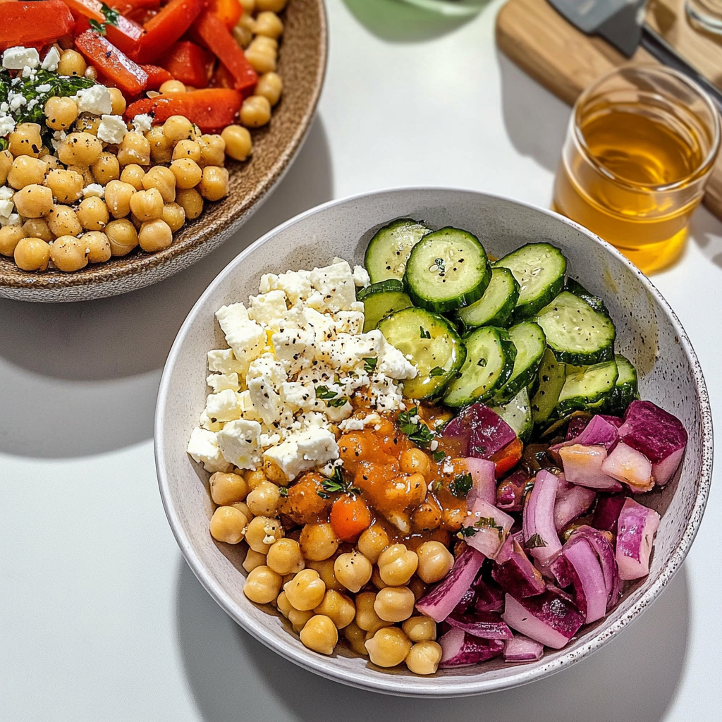 Recipe preparation for Mediterranean Chickpea and Feta Power Bowl