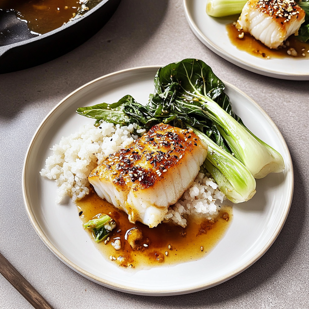 Recipe preparation for Pan-Seared Cod with Miso Butter and Bok Choy