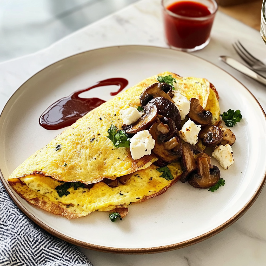 Recipe preparation for Savory Mushroom and Goat Cheese Omelet