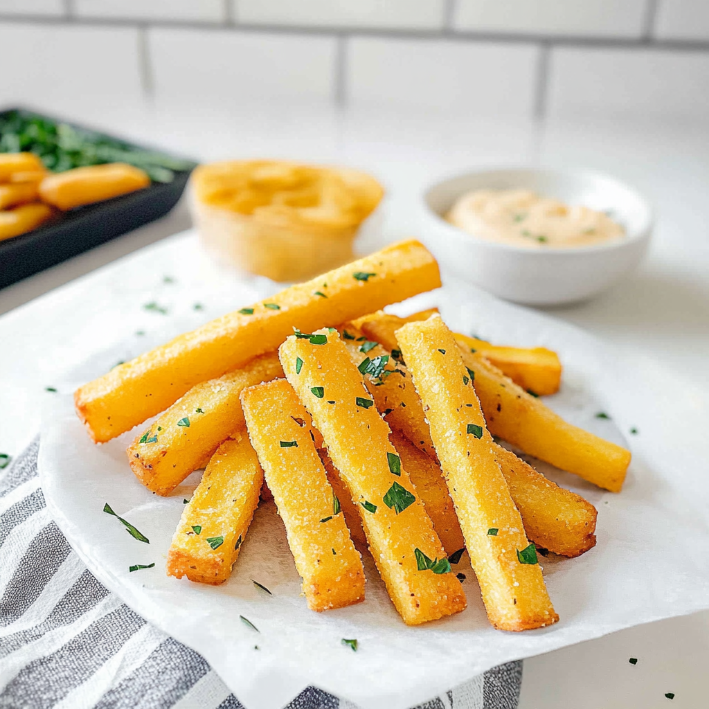 Recipe preparation for Crispy Polenta Fries with Truffle Aioli
