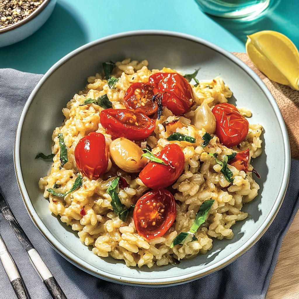 Recipe preparation for Roasted Cherry Tomato and Garlic Risotto