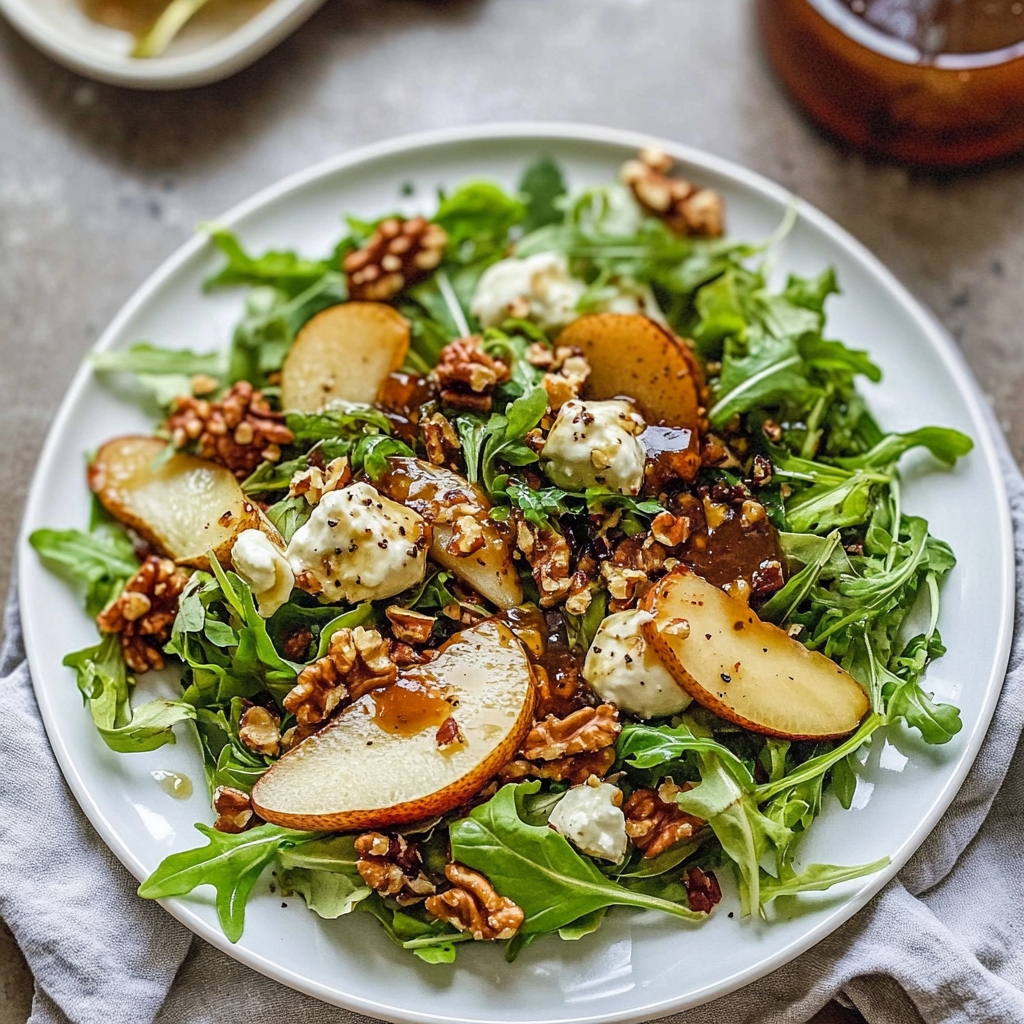 Recipe preparation for Roasted Pear and Gorgonzola Salad with Walnut Vinaigrette