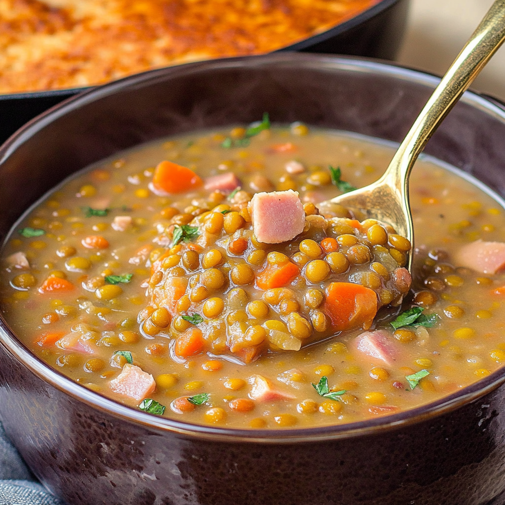 Recipe preparation for Slow Cooker Smoky Lentil and Ham Soup
