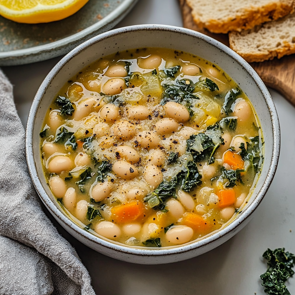 Recipe preparation for Instant Pot White Bean and Kale Soup with Lemon