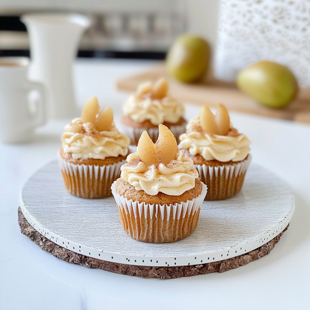 Recipe preparation for Spiced Pear Cupcakes with Cinnamon cream