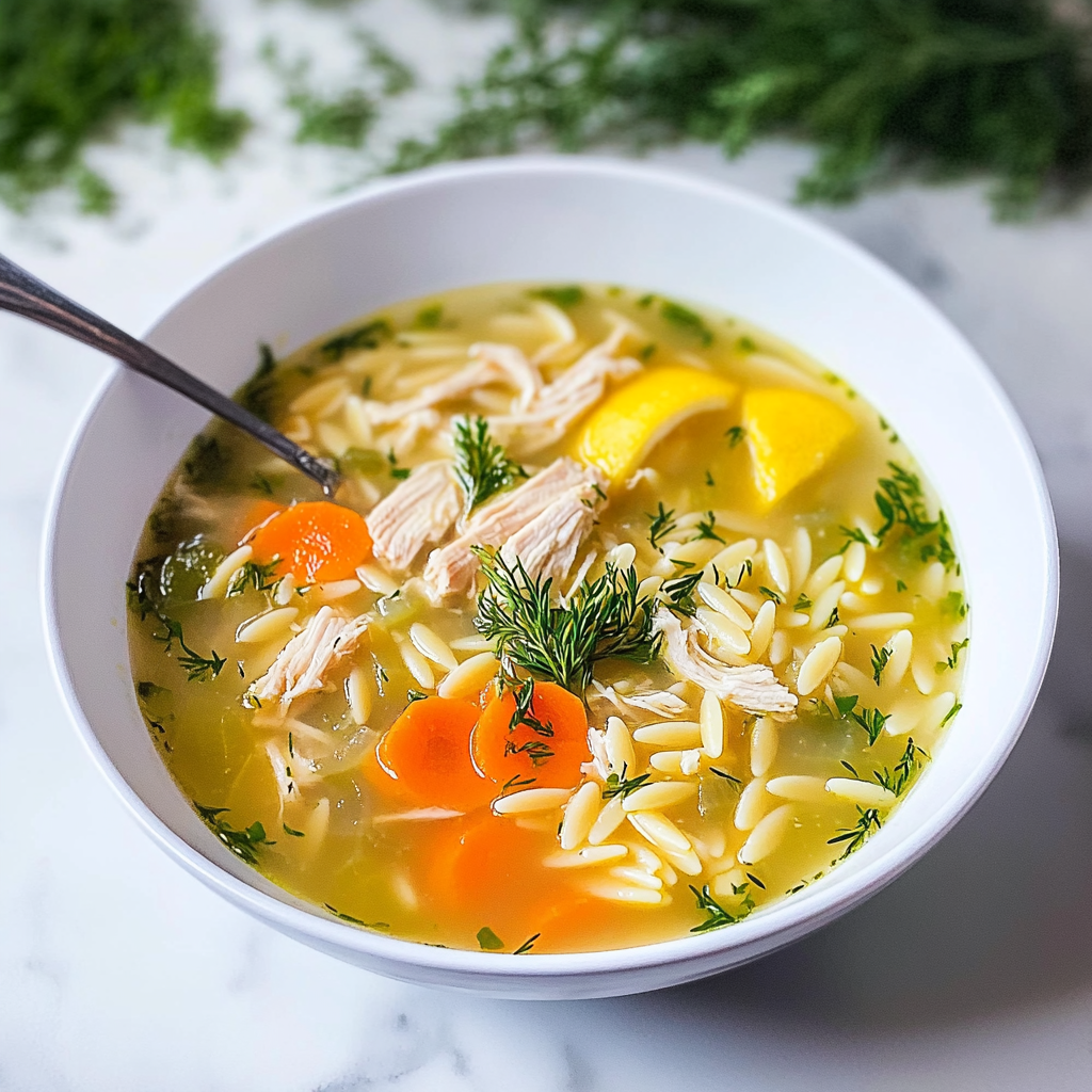 Recipe preparation for Lemon Chicken Orzo Soup