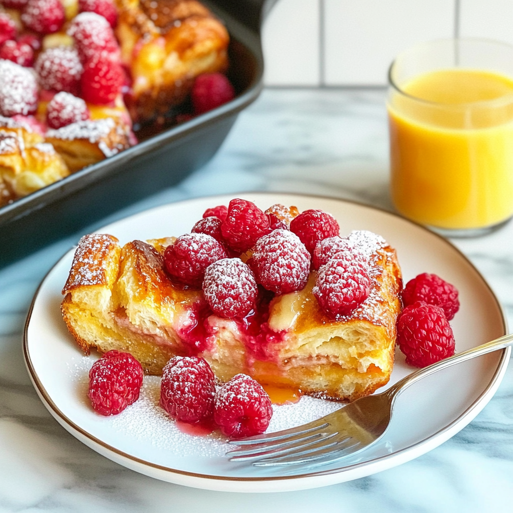 Recipe preparation for Raspberry Croissant French Toast Bake