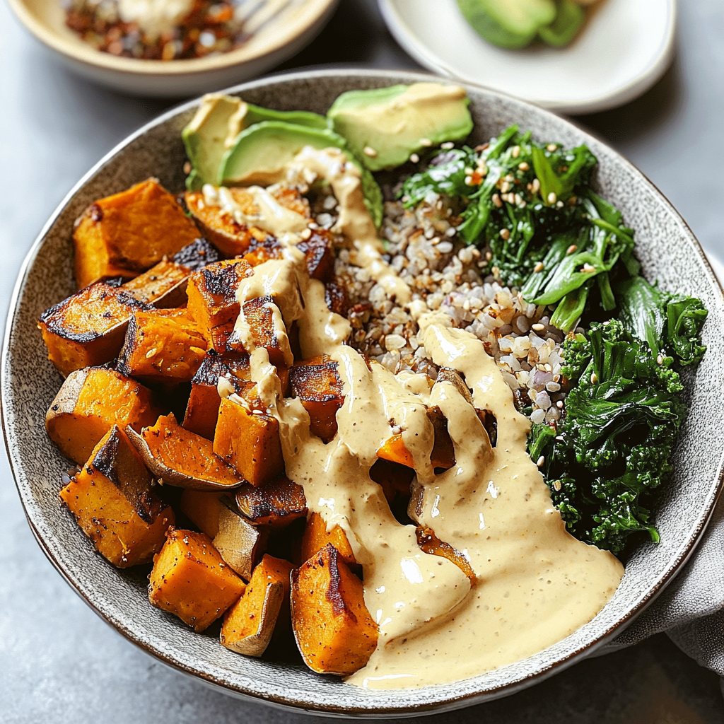 Recipe preparation for Sweet Potato Buddha Bowl